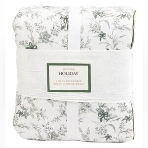 ENVOGUE HOLIDAY Green Toile And Bows Reversible Comforter Set